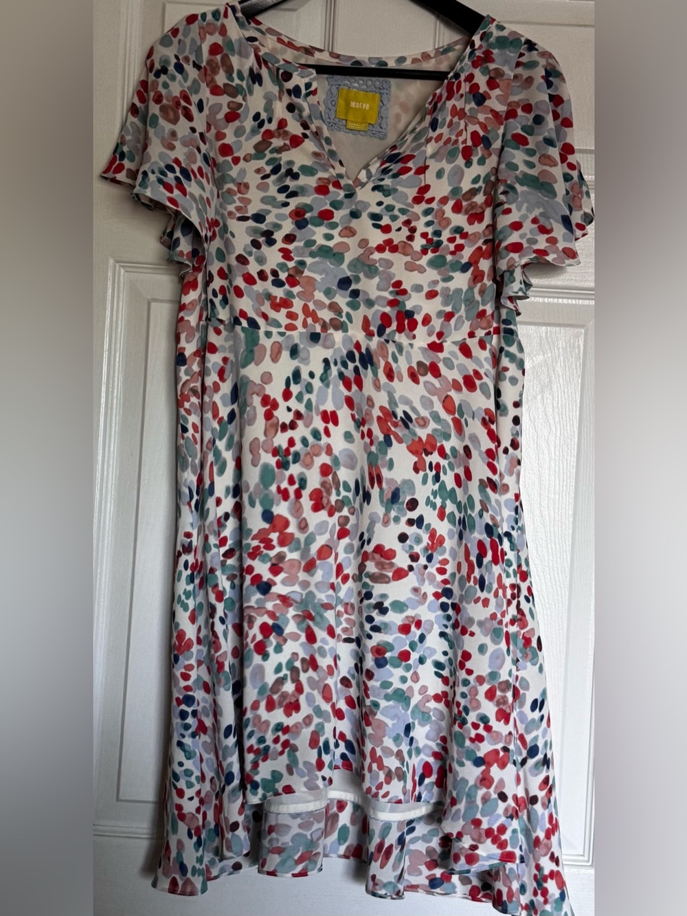 Maeve by Anthropologie Lightweight Multicolor Polka-Dot Flutter Sleeve Dress